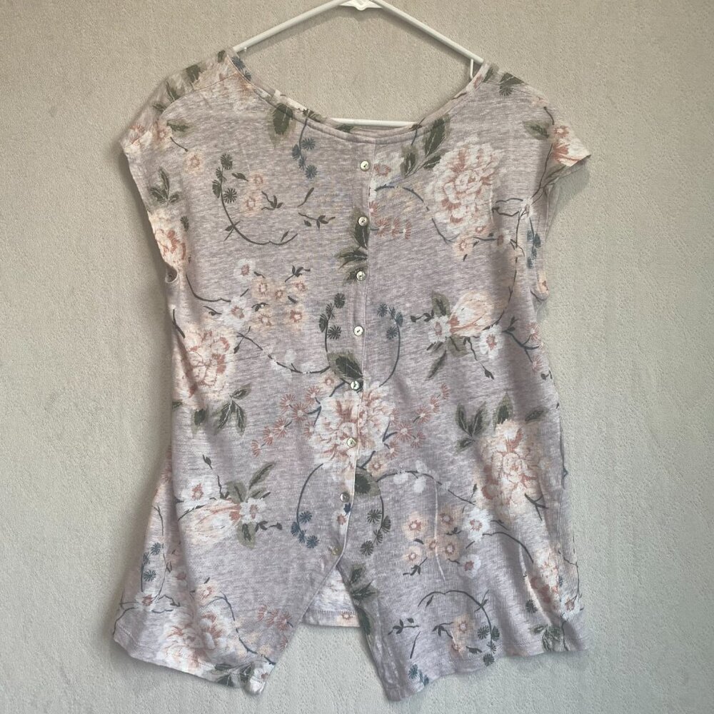 Lilac Floral Linen Cap Sleeve Top Moody Sz Small